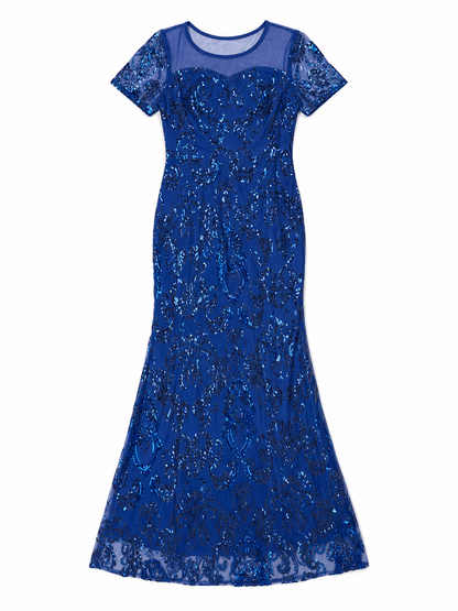 Long Evening Dress with Sequins and Pattern