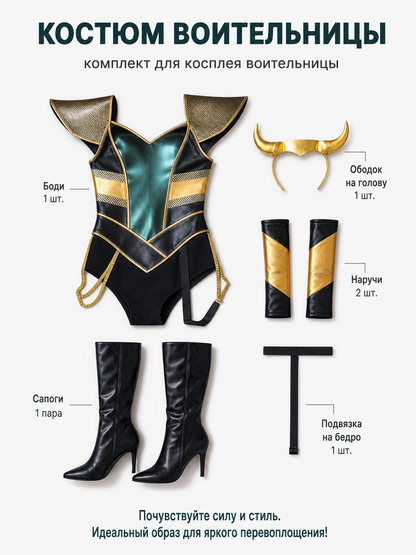 Cleopatra Costume with Gold Accents, Black and Turquoise, M-XL included items