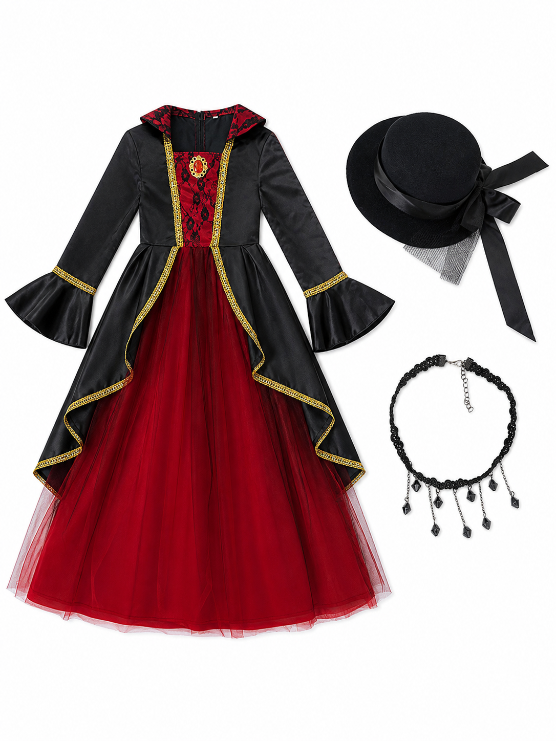 Costume Dress with Hat and Collar for Cosplay