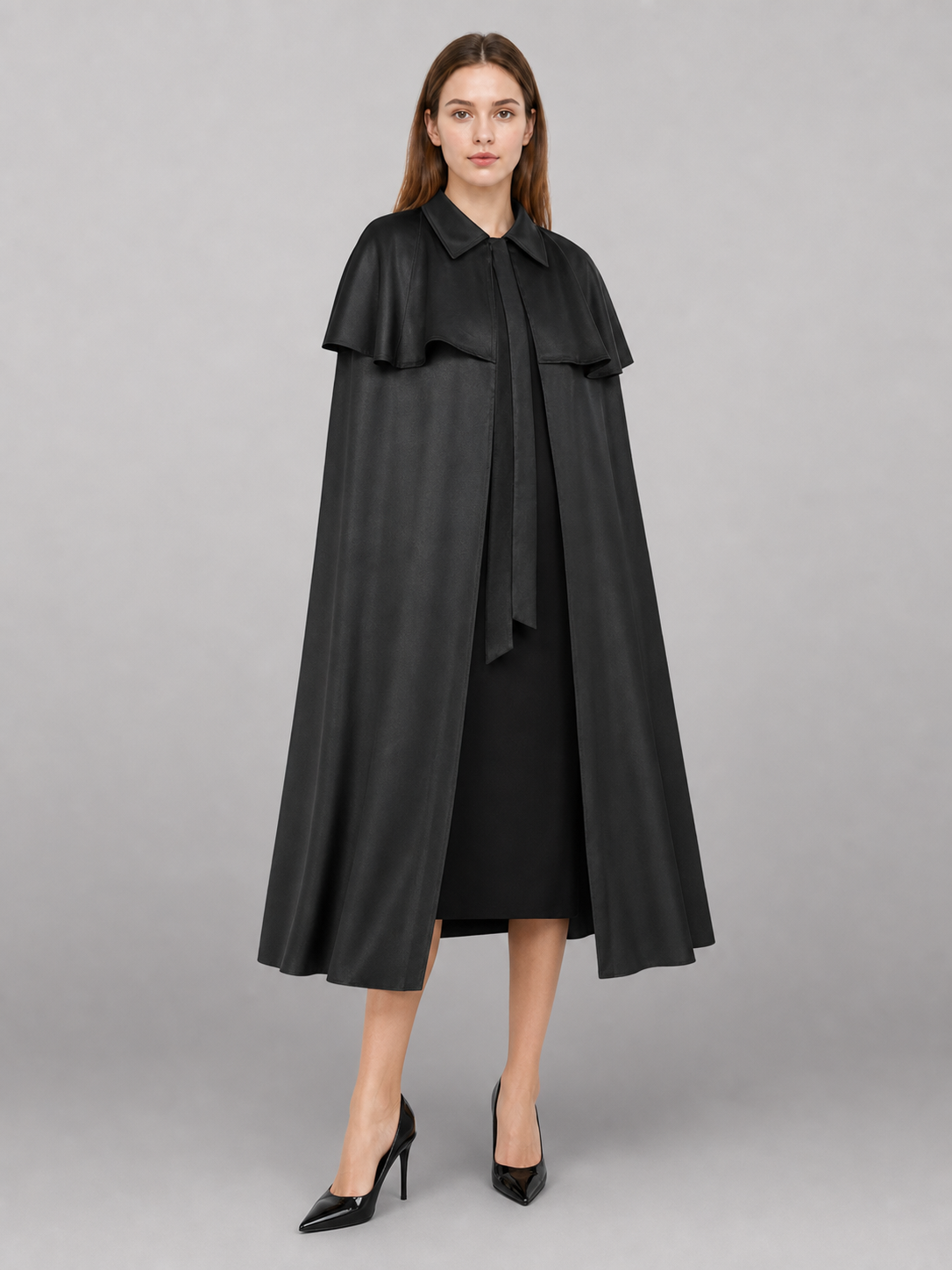 Black Dress with Cape and Short Sleeves