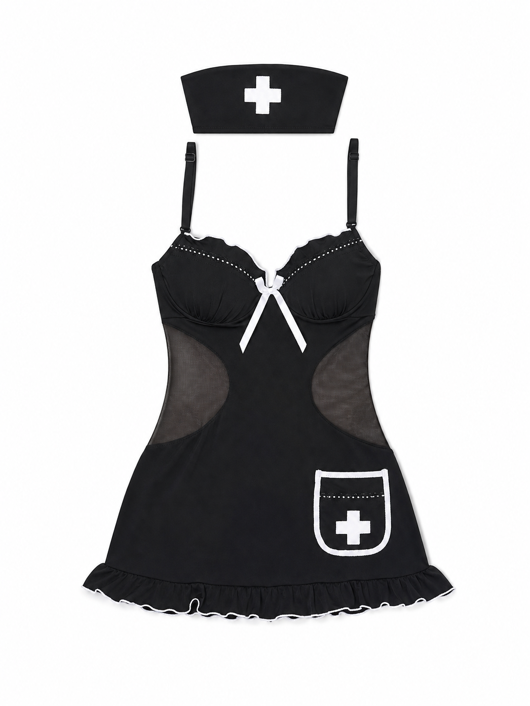 Nurse costume, black dress with white trim