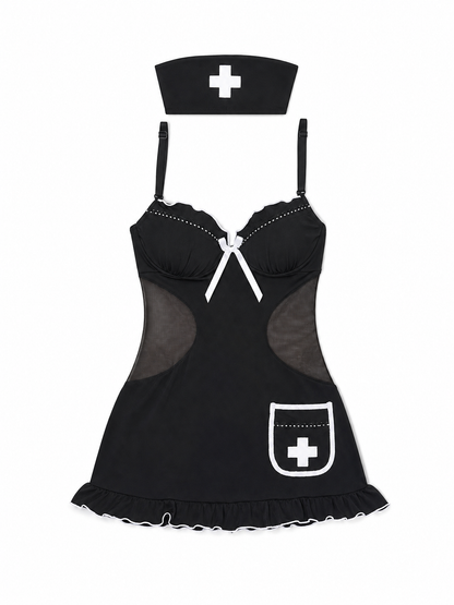 Nurse costume, black dress with white trim