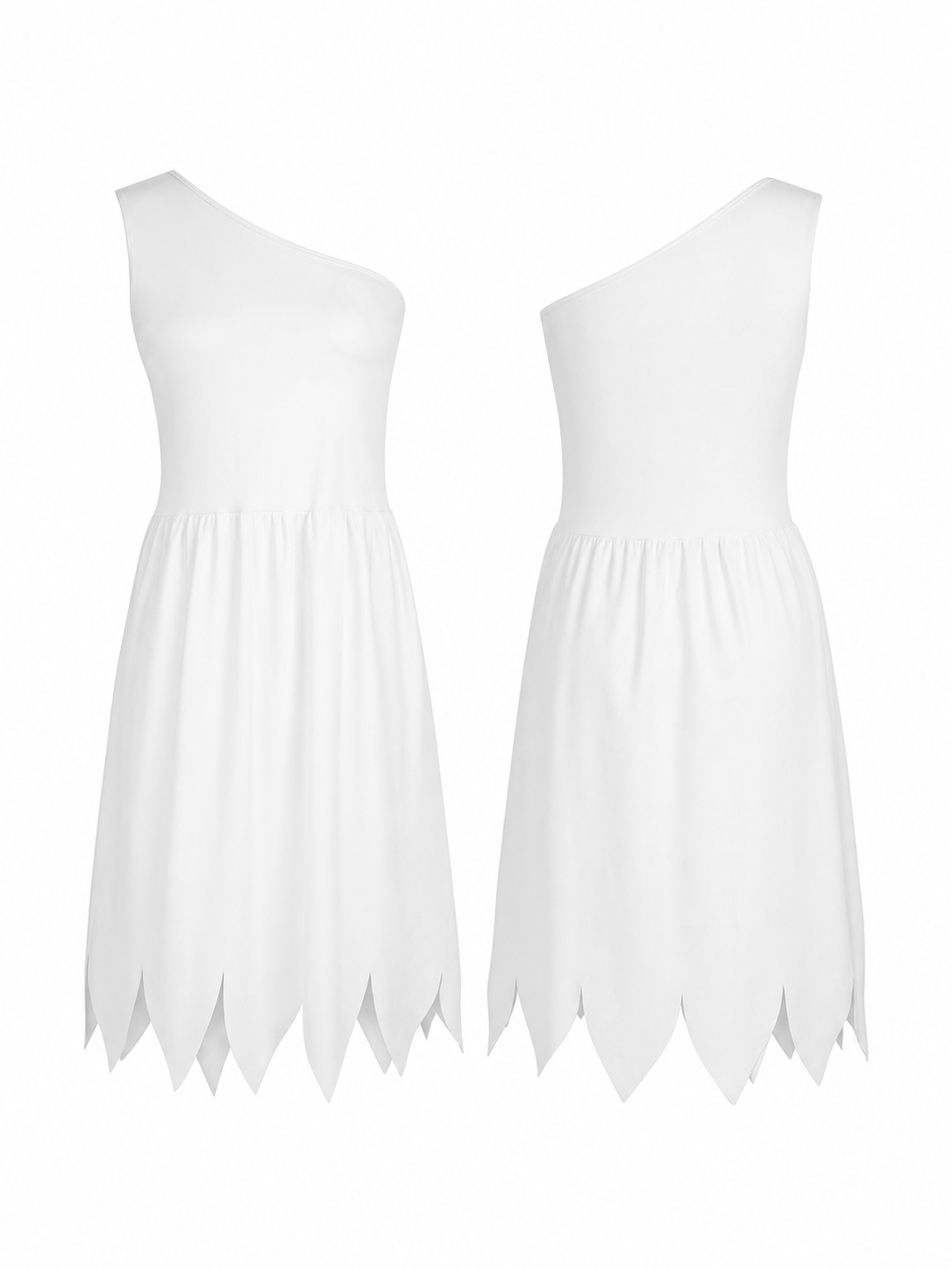 Women's White Cavewoman Costume Dress: One-Shoulder Asymmetric Neckline included items 8