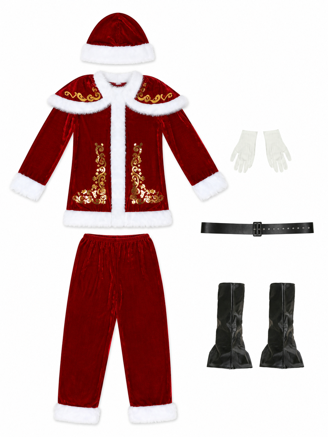 Santa Claus costume with beard, hat, and belt included items