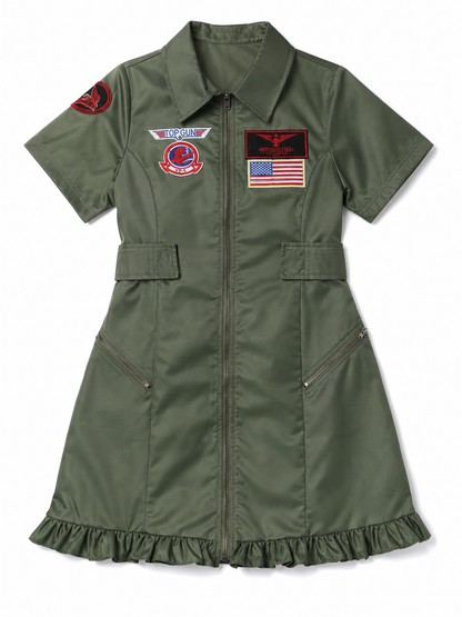 Pilot Costume, Aviation Uniform with Patches and Ruffles included items