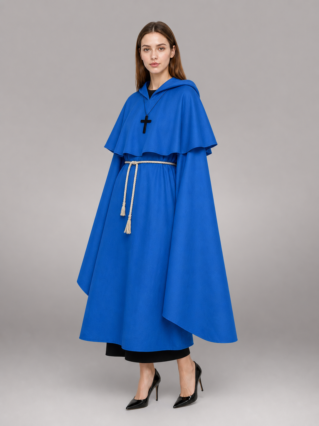 Blue carnival cloak with hood, medieval look
