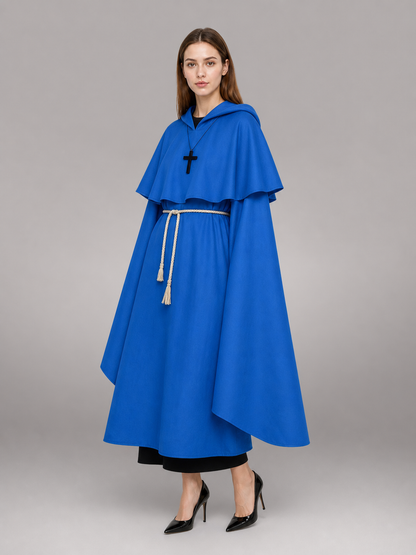 Blue carnival cloak with hood, medieval look