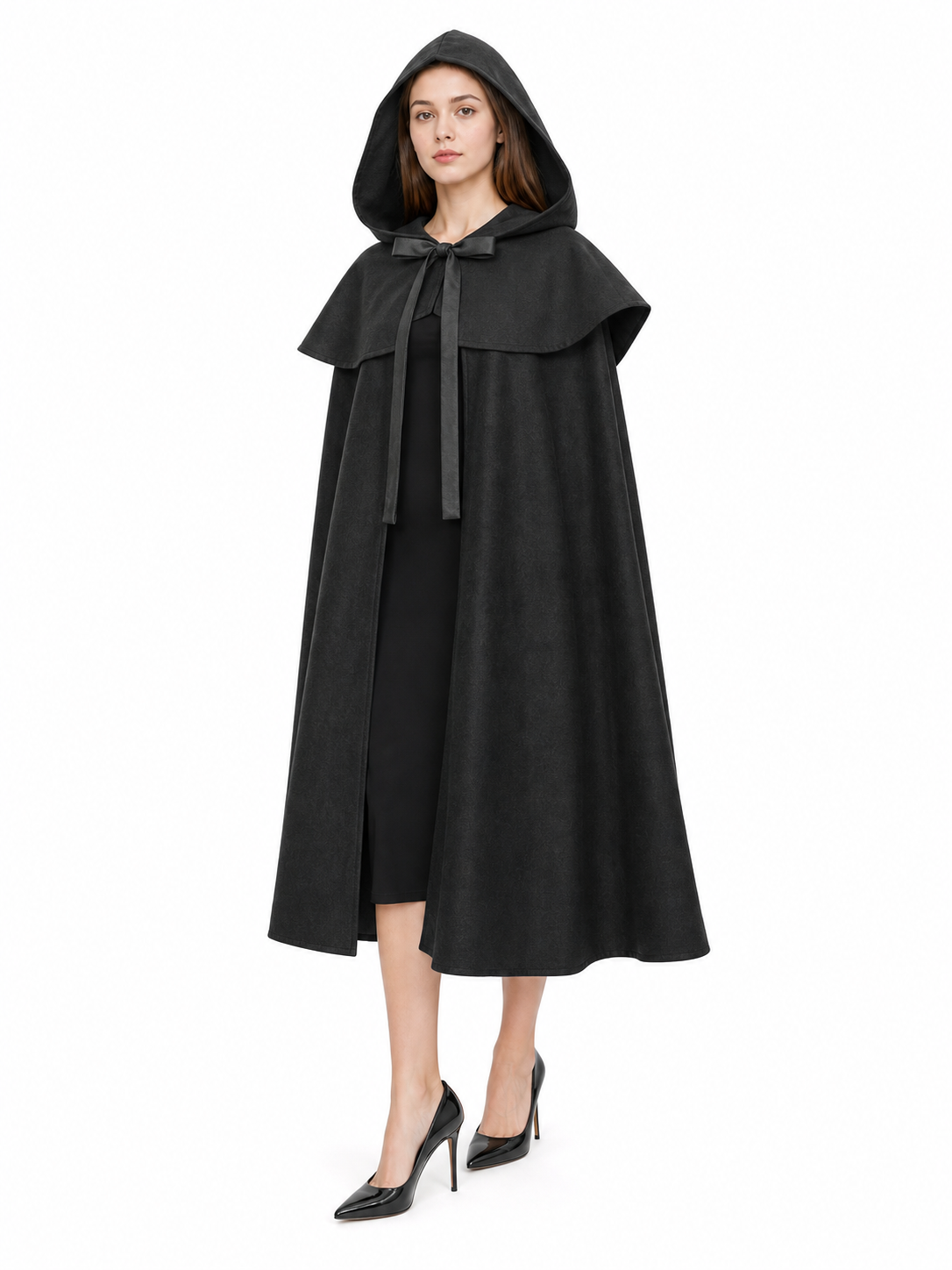Black Medieval Hooded Carnival Cloak
