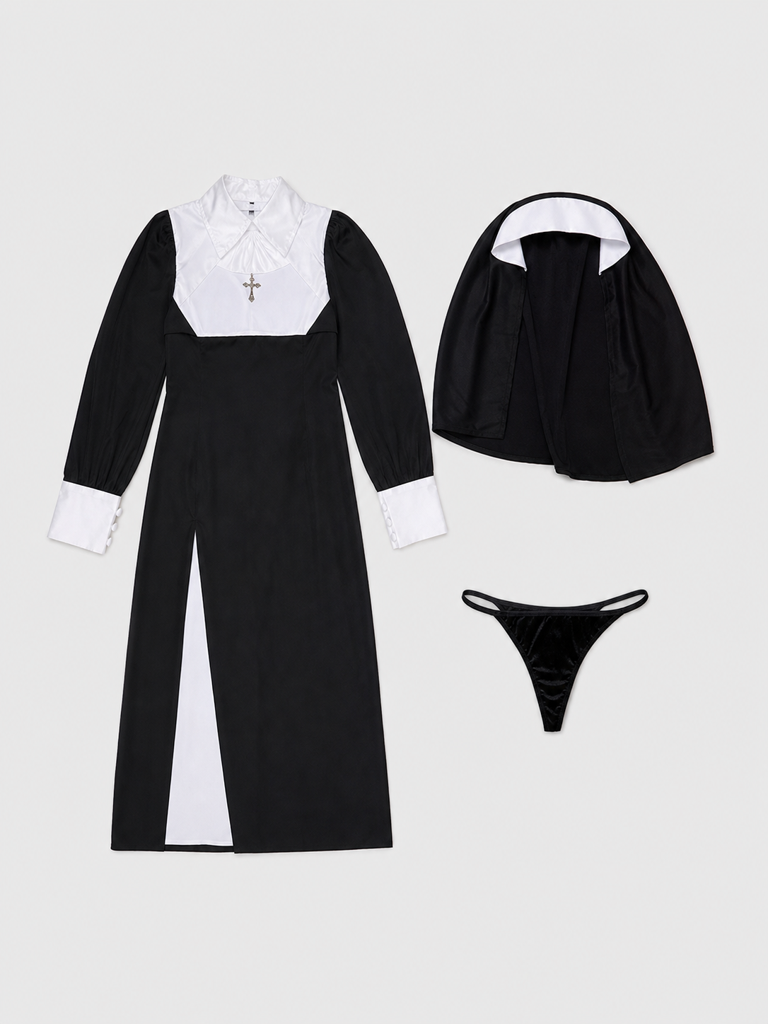 Black-and-White Ritual Robe with a High Collar