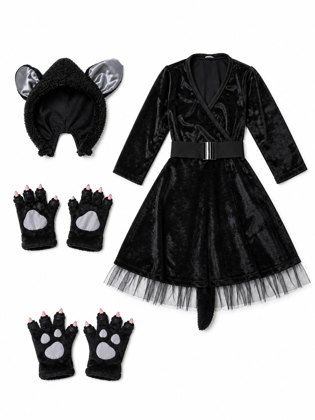 Black Cat Carnival Costume with Hood