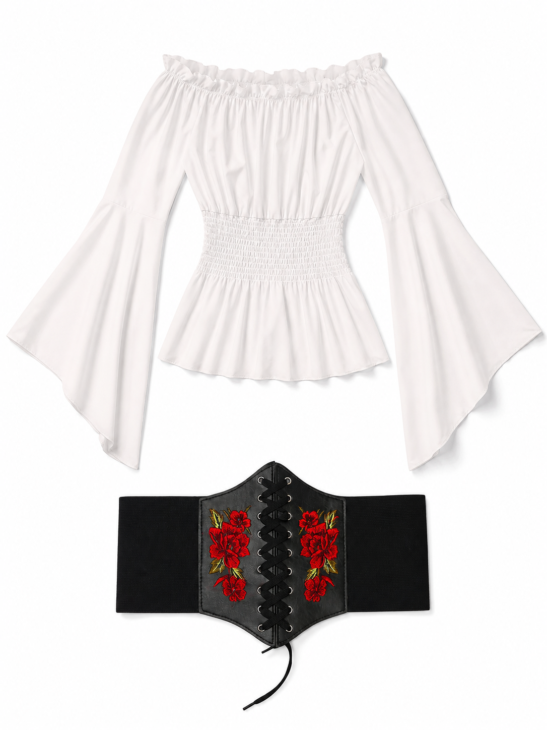 Vintage-Style Blouse with Embroidered Belt