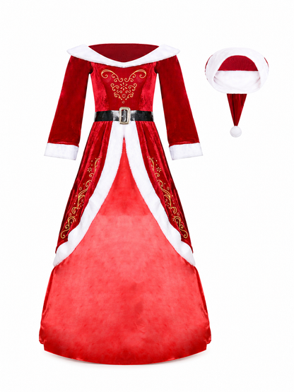 Red and White Christmas Character Costume with Hat