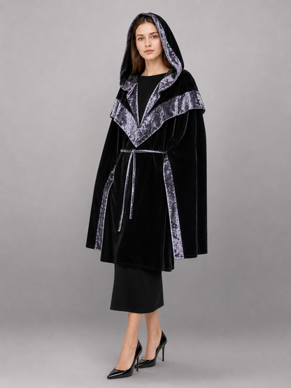 Black Carnival Cloak with Hood and Trim