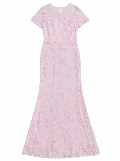 Floor-Length Evening Dress with Sequin Floral Pattern