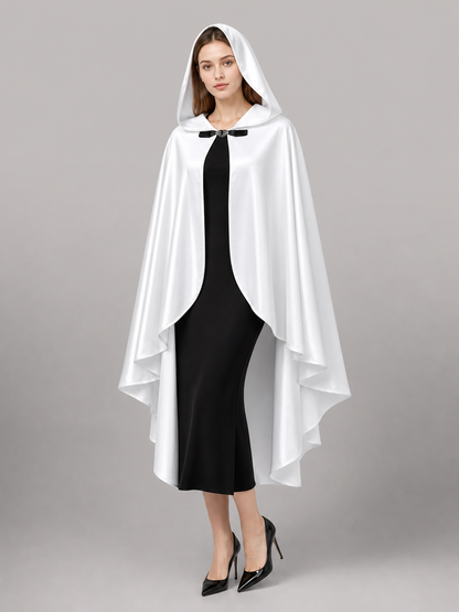 Long white hooded satin-look carnival cape product view 66