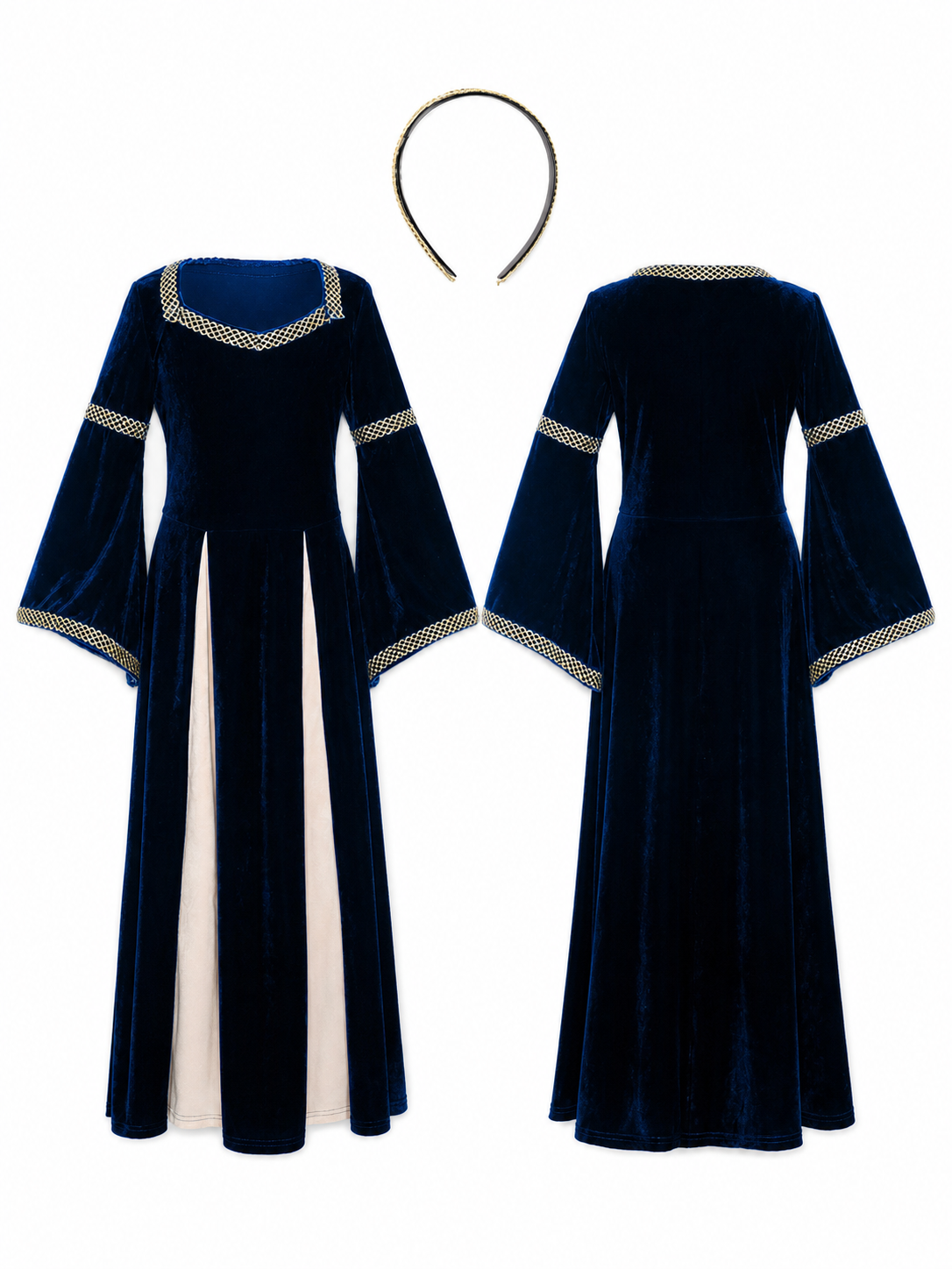 Medieval-Style Maxi Dress with Flared Sleeves