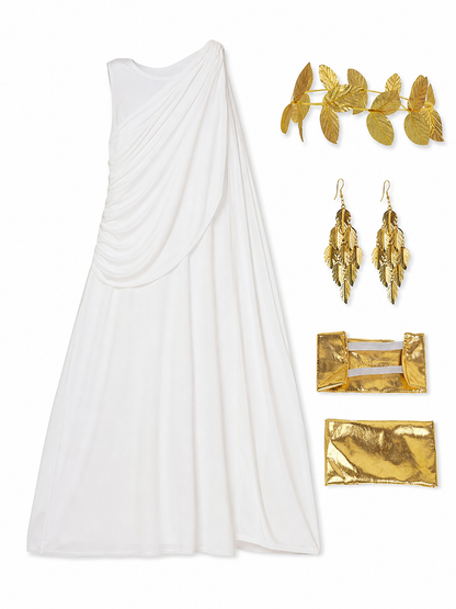 White draped dress with flowing train product view 50