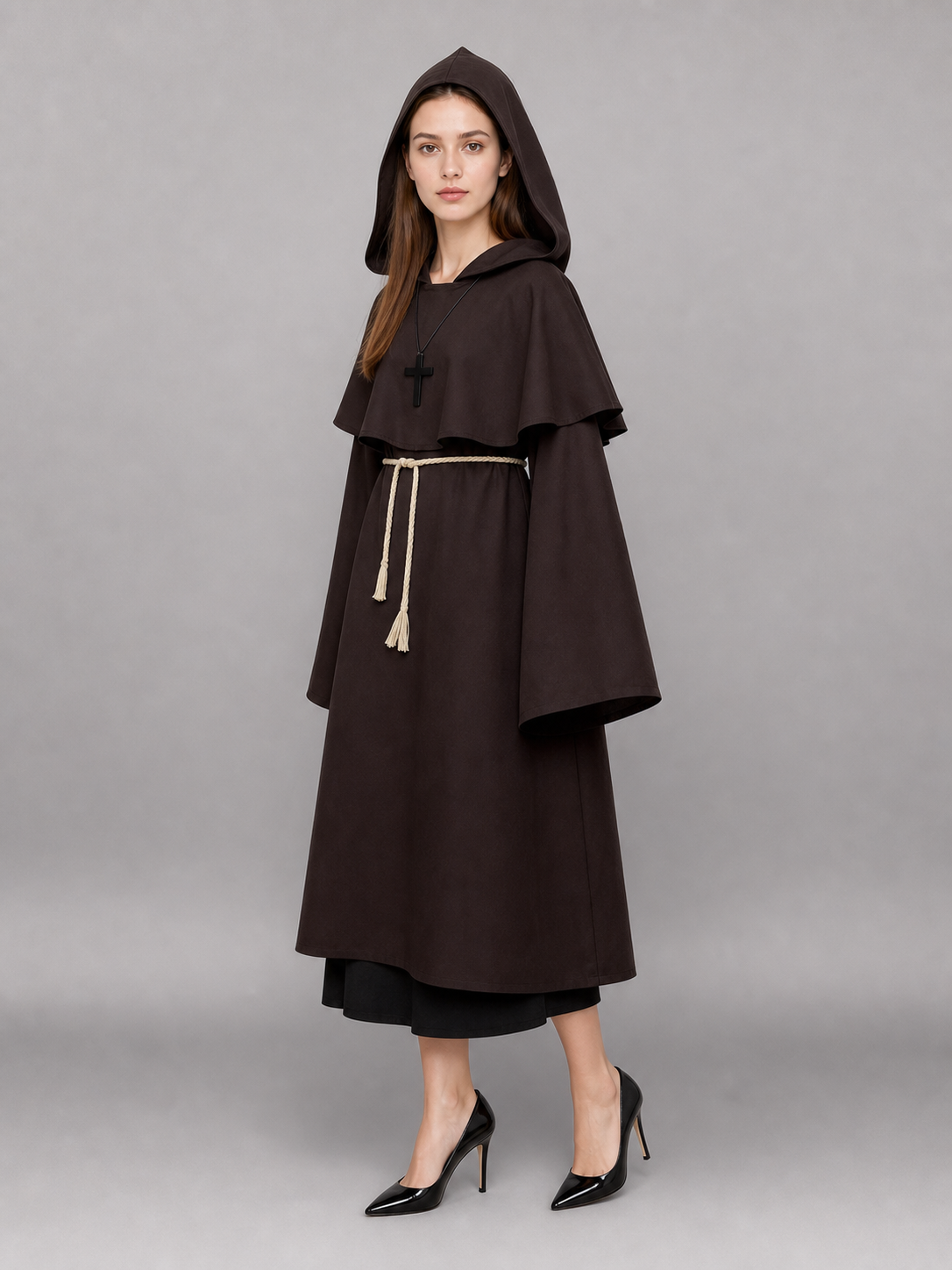 Dark Brown Hooded Costume Cape