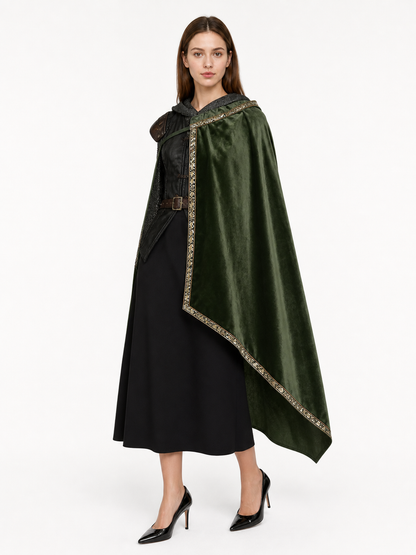 Green asymmetrical long carnival cape