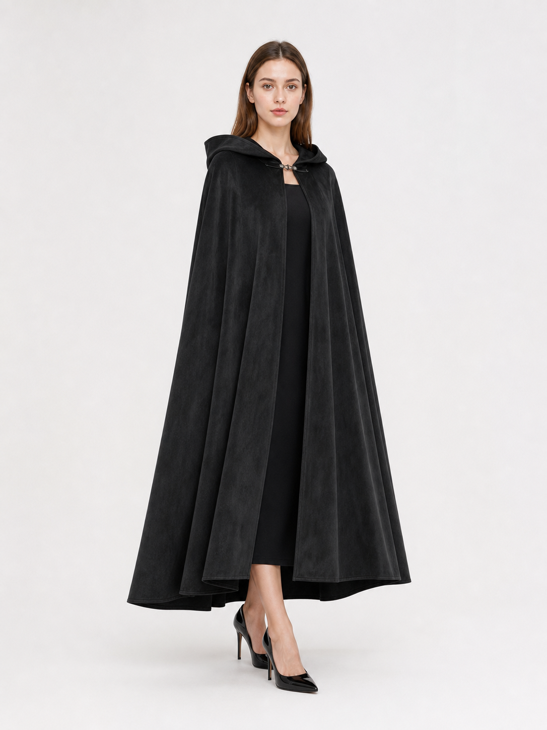 Long black hooded costume cloak