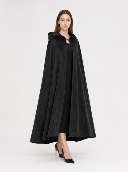 Long black hooded costume cloak
