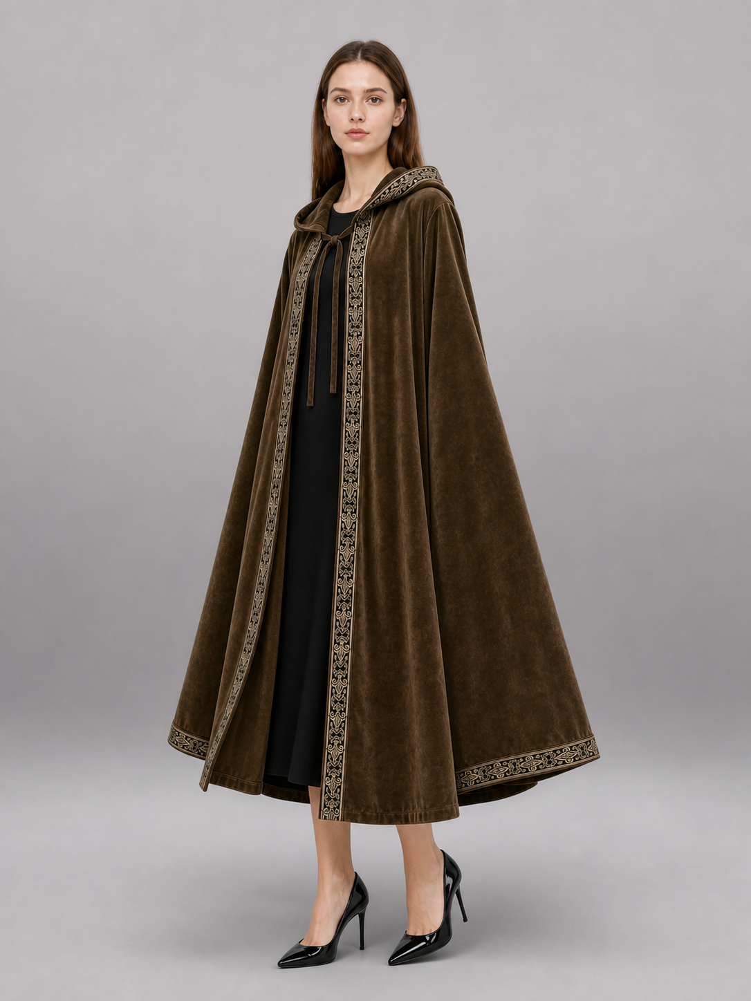 Long Hooded Robe, Brown, Loose Fit included items 5