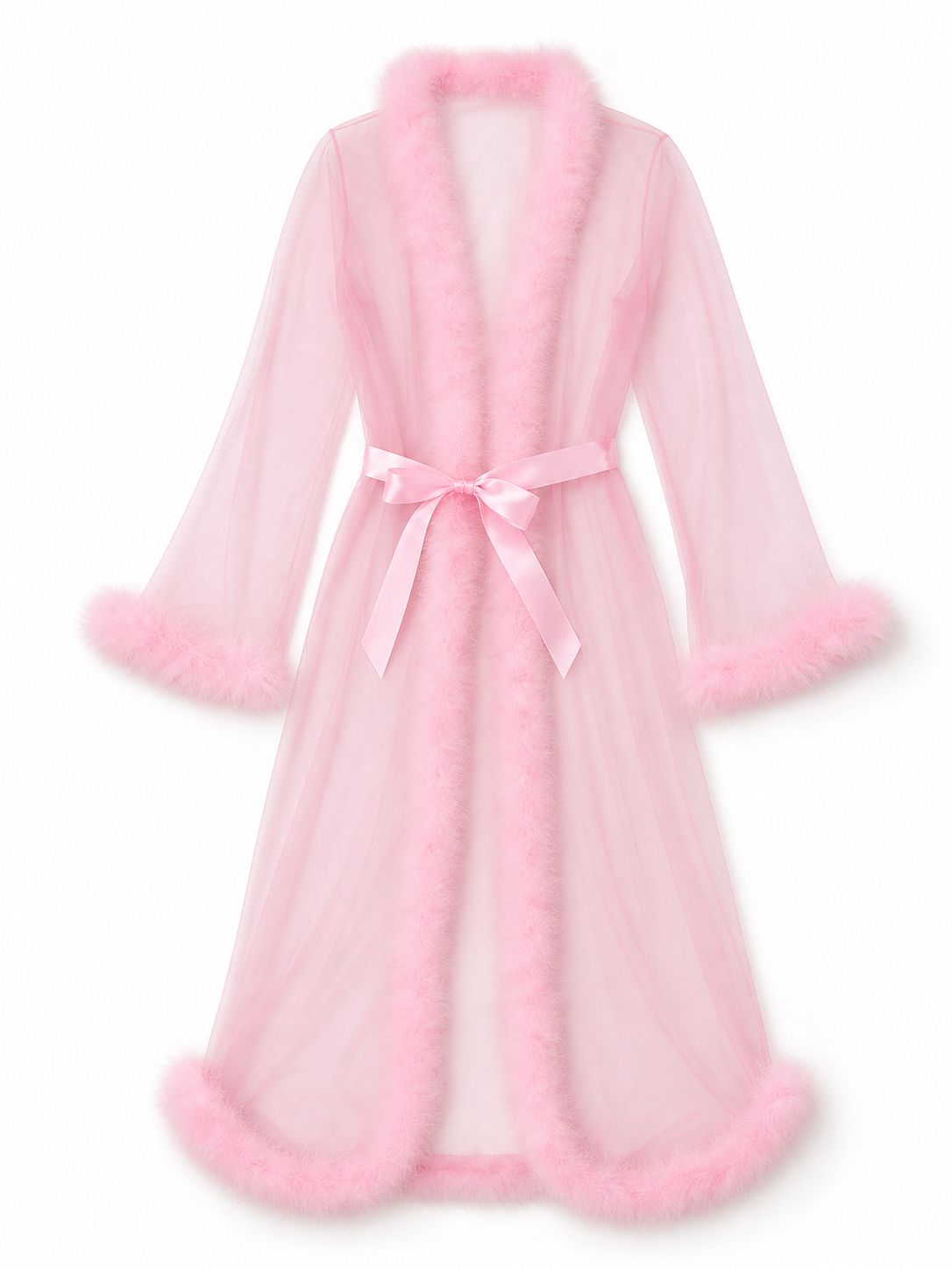 Open-Front Long Robe with Fluffy Trim