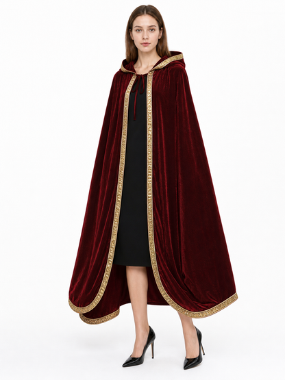 Burgundy Hooded Costume Cloak, Velvety Texture