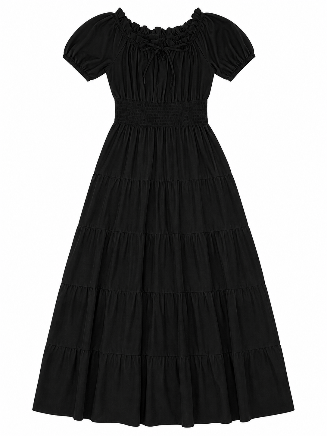 Black Tiered Maxi Dress with Gathering