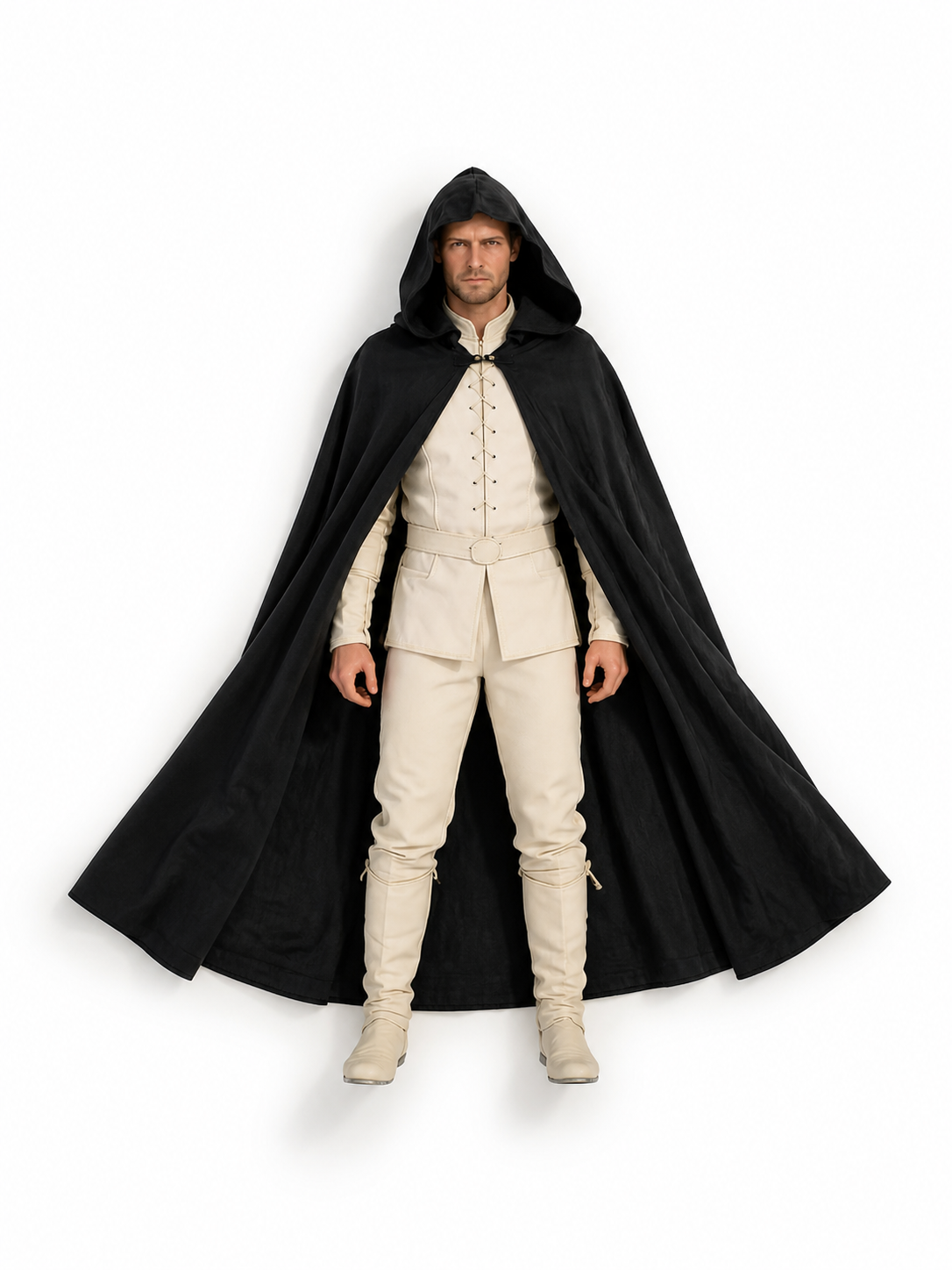 Black Long Hooded Cotton-Linen Cloak included items 5