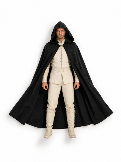 Black Long Hooded Cotton-Linen Cloak included items 5