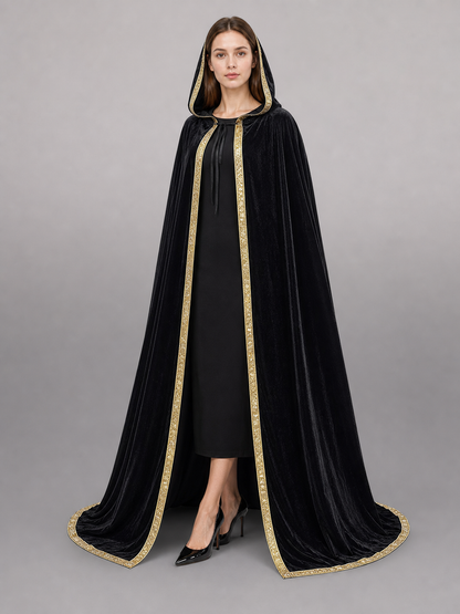 Black Carnival Cloak with Hood, Velvet Texture
