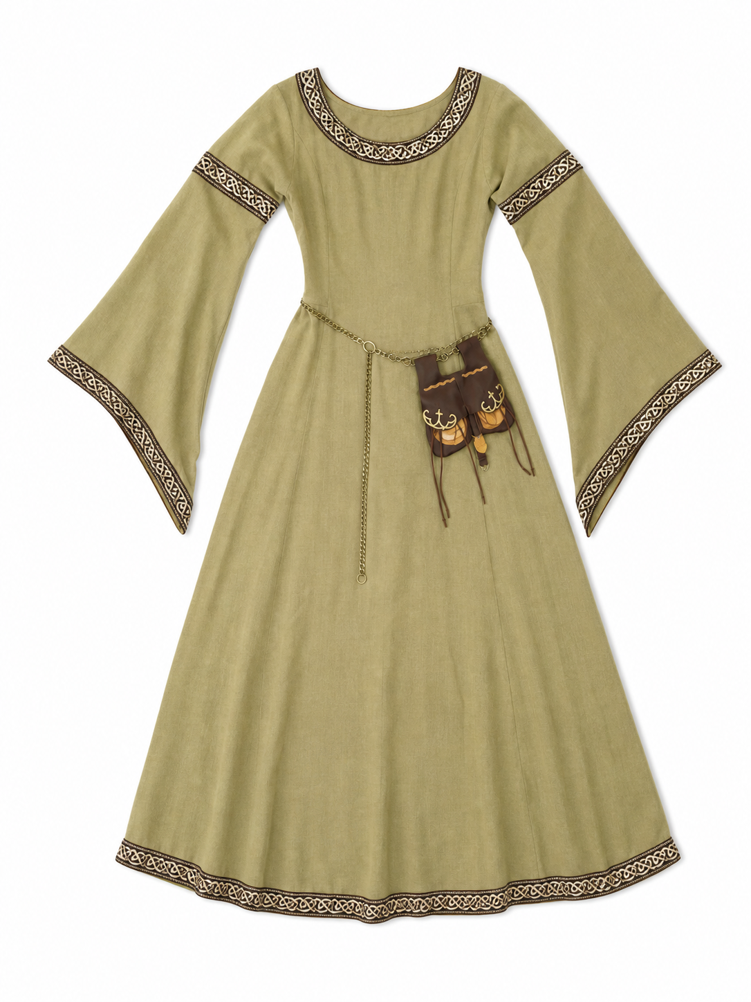 Medieval Long Dress with Pendant and Bag