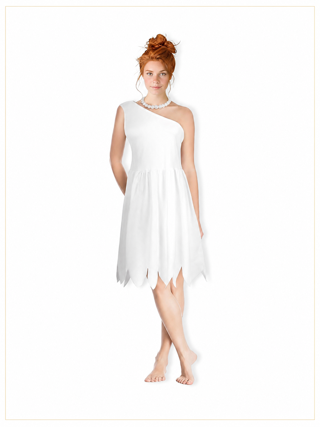 Women's White Cavewoman Costume Dress: One-Shoulder Asymmetric Neckline included items 6