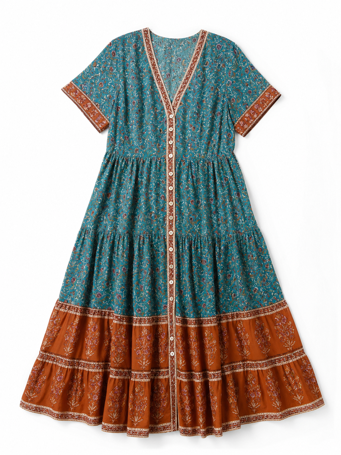 Printed Midi Dress with Short Sleeves