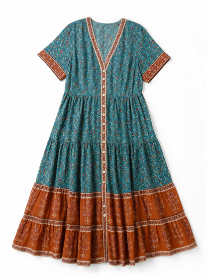Printed Midi Dress with Short Sleeves