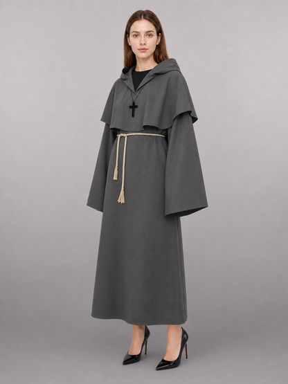 Gray Medieval Hooded Costume Cloak