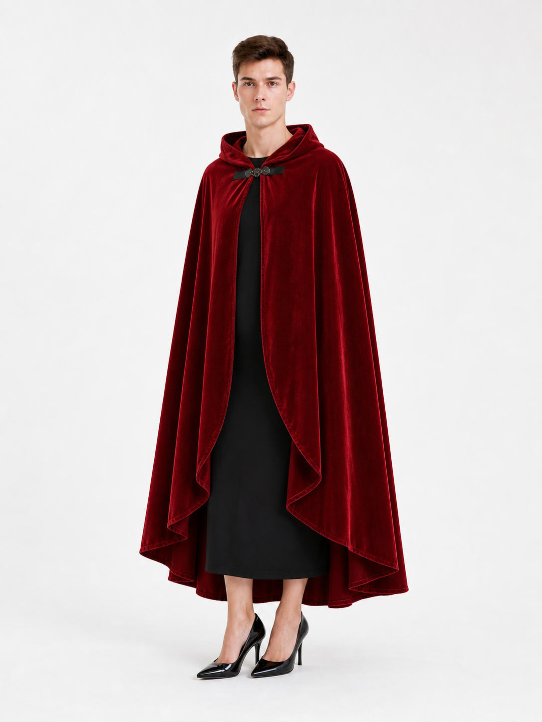 Red medieval carnival cloak with hood