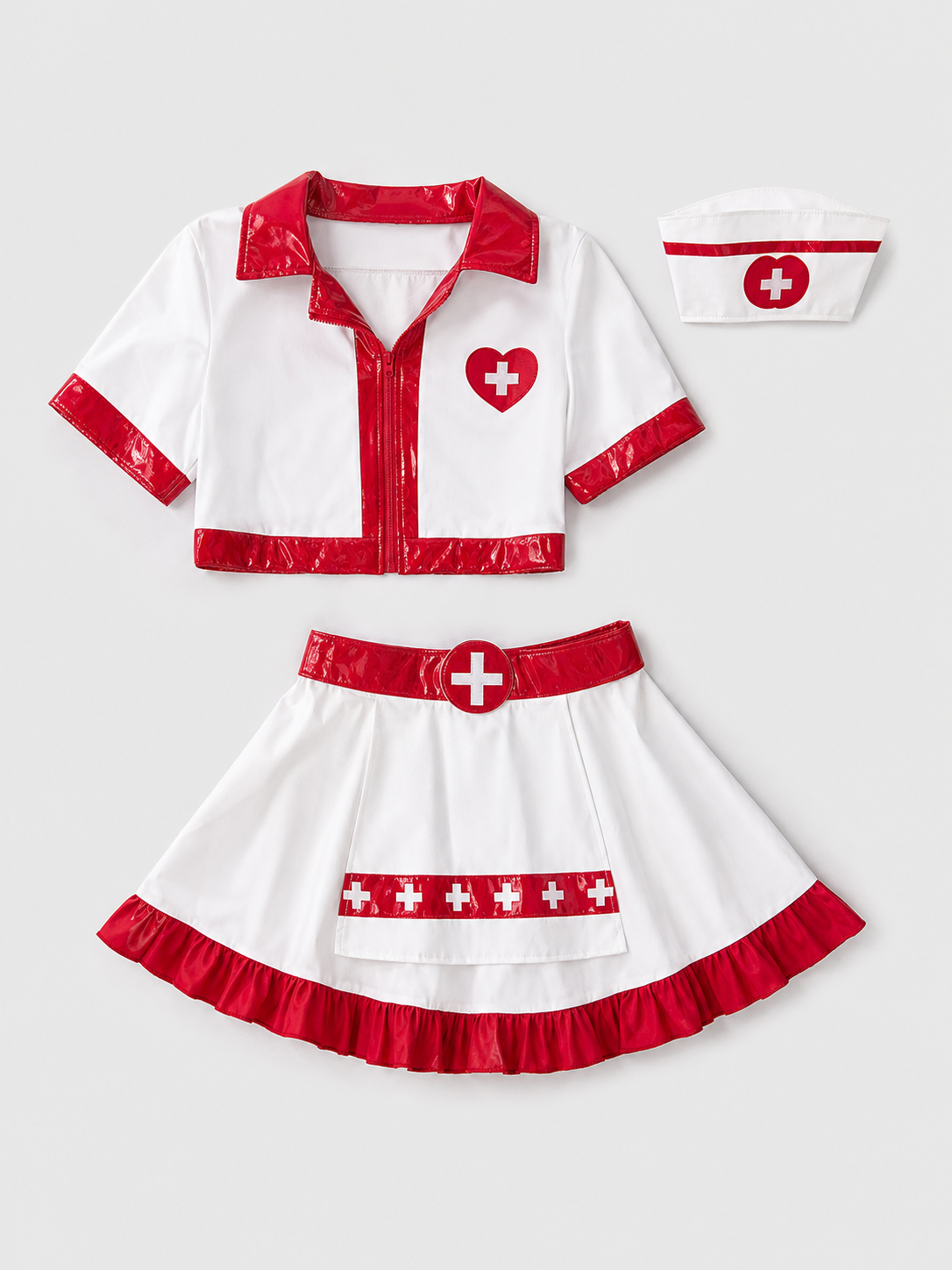 Medical Costume with Skirt and Cap, White and Red