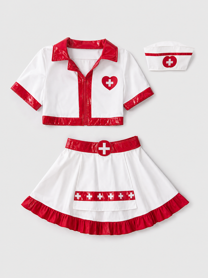 Medical Costume with Skirt and Cap, White and Red