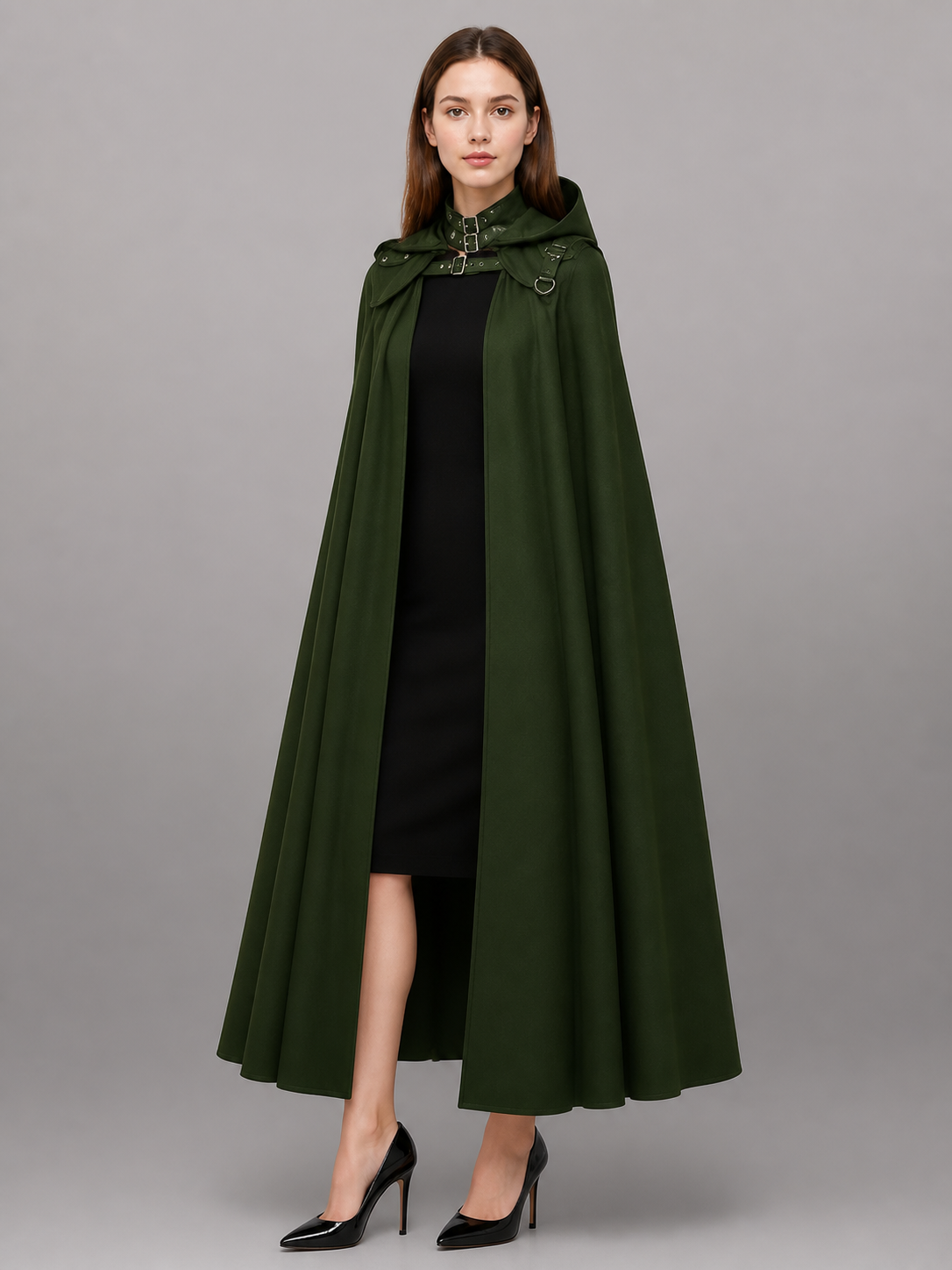 Dark Olive Carnival Cloak with Hood