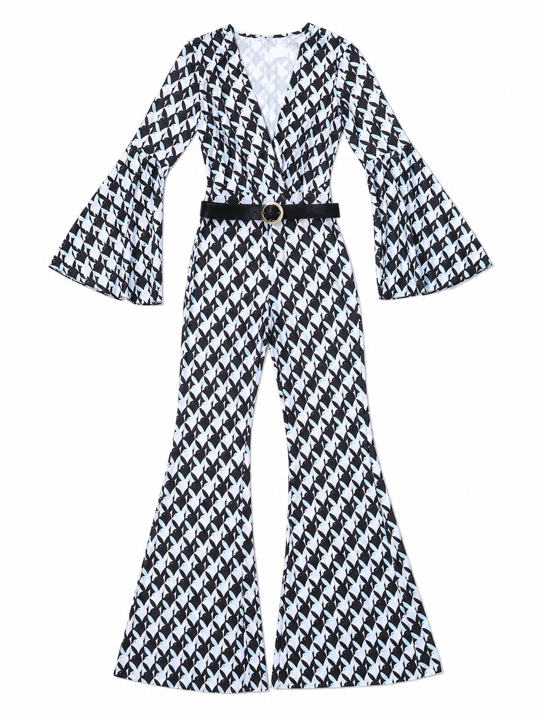 Retro Flared Jumpsuit with Geometric Print
