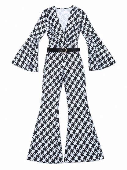 Retro Flared Jumpsuit with Geometric Print