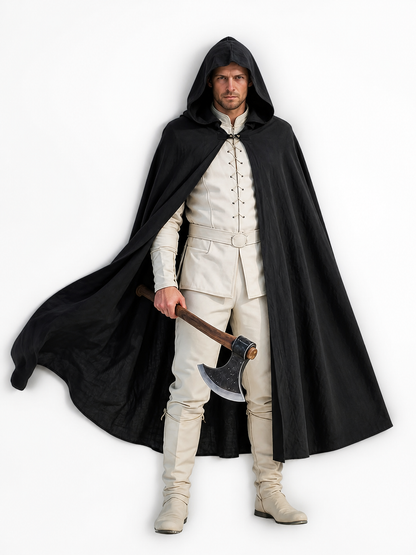 Black Long Hooded Cotton-Linen Cloak included items 6
