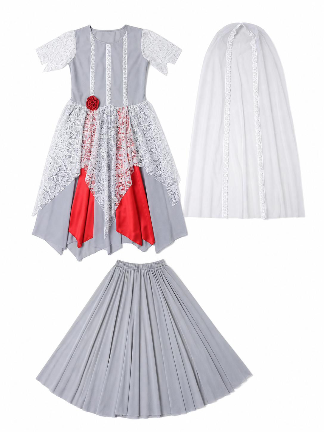Gothic Ghost Costume with Long Veil and Lace