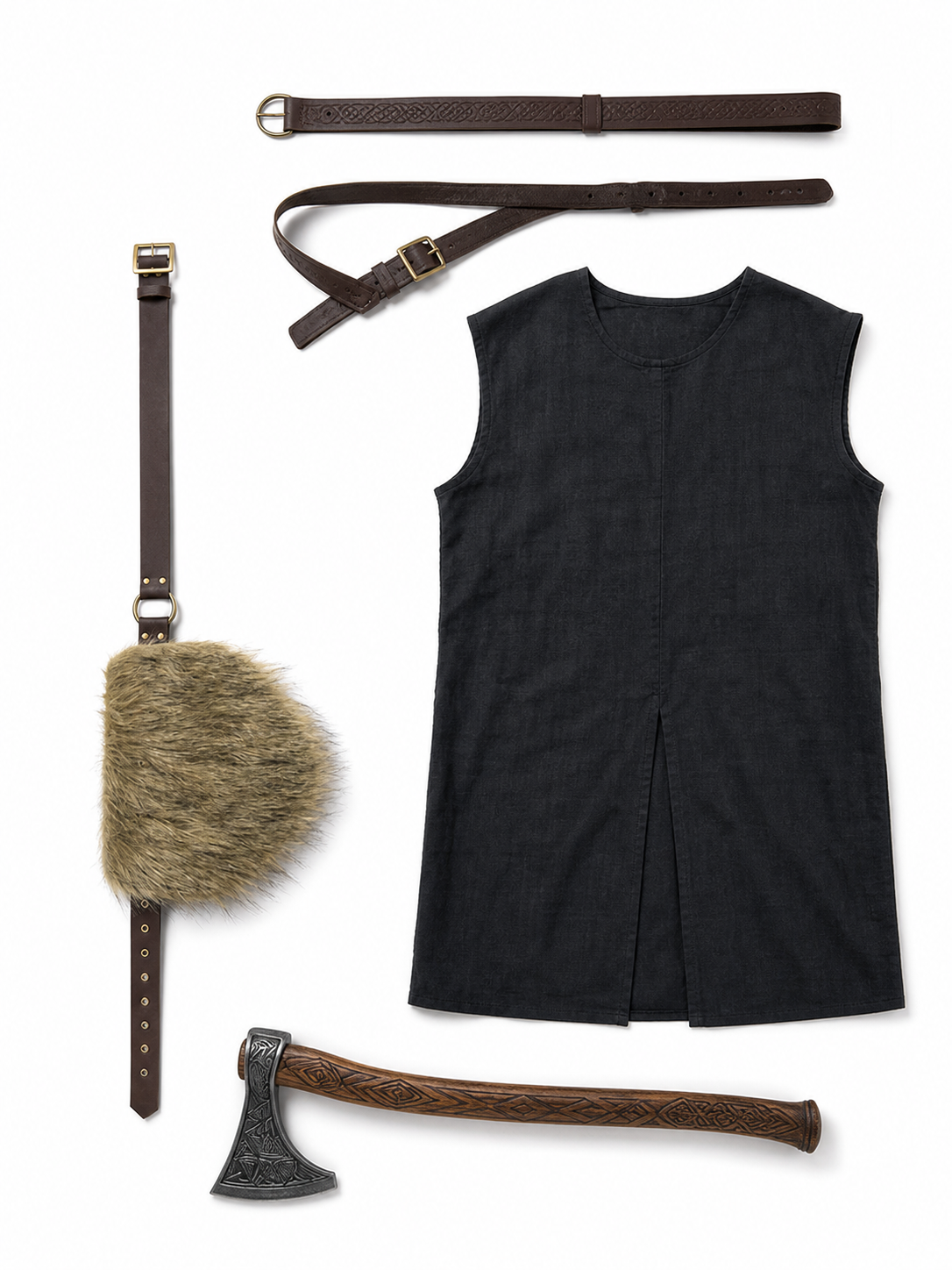 Black Sleeveless Tunic with Fur Trim and Belt