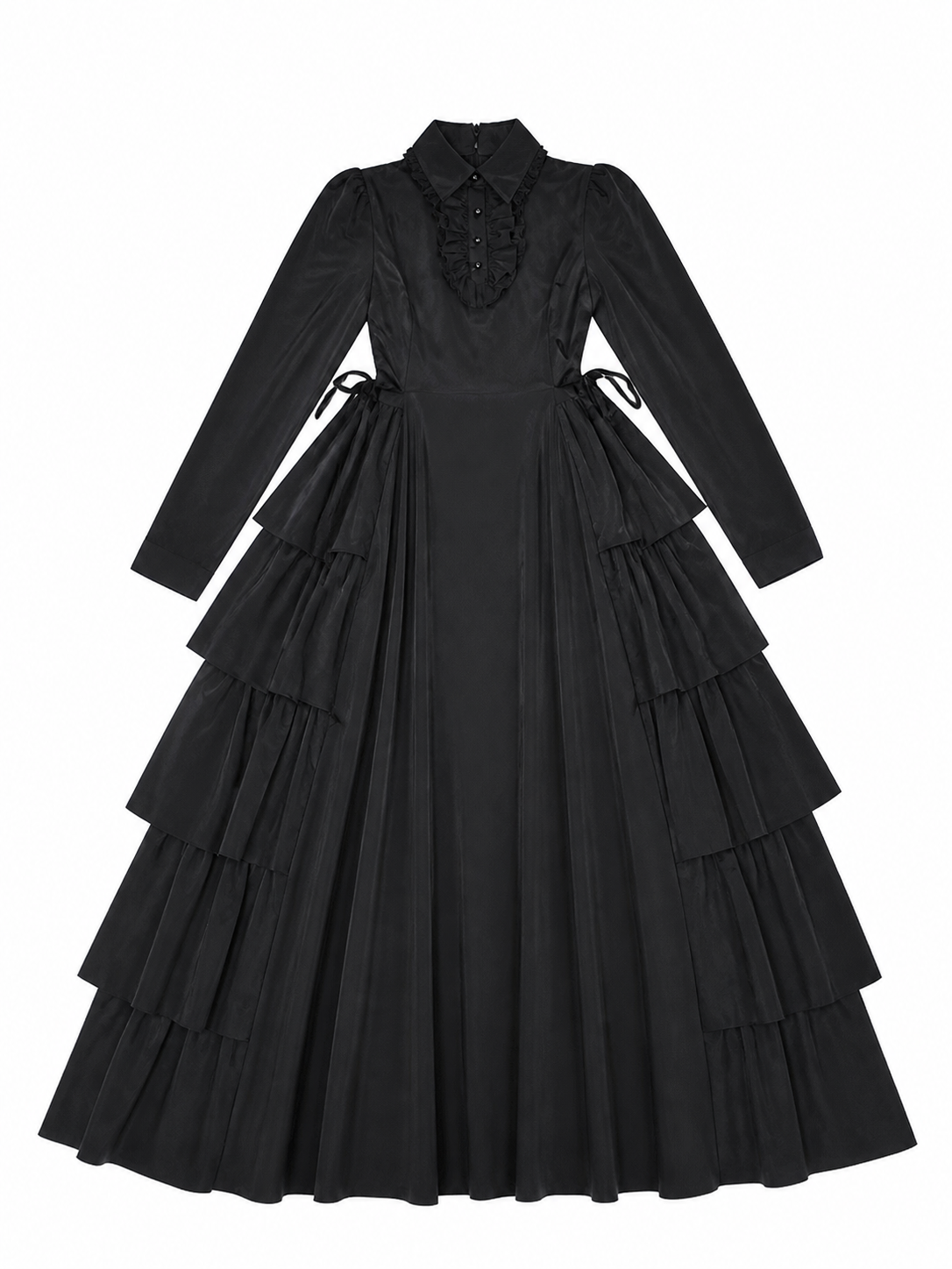 Black Gothic Dress with Ruffles and Lacing
