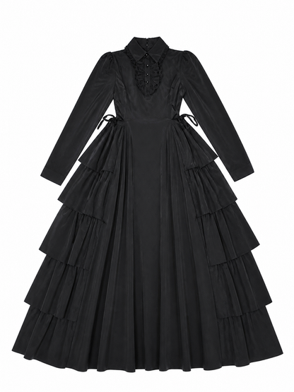 Black Gothic Dress with Ruffles and Lacing