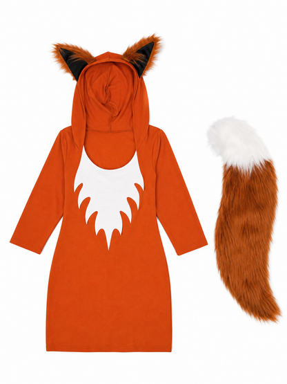 Fox costume dress with hood and tail for cosplay