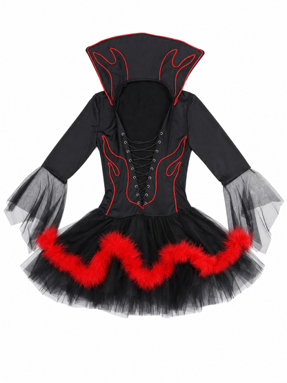 Witch Costume with Horns, Black and Red for Cosplay